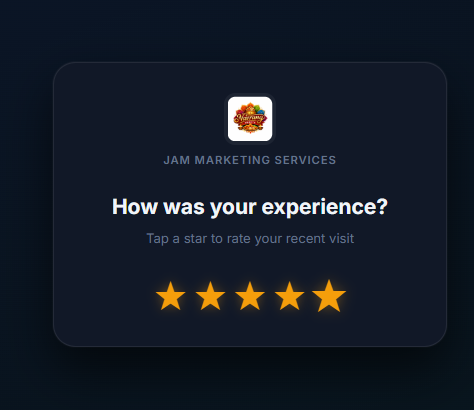 Customer selects 5-star rating on the YoppyChat review page after scanning the Google review QR code